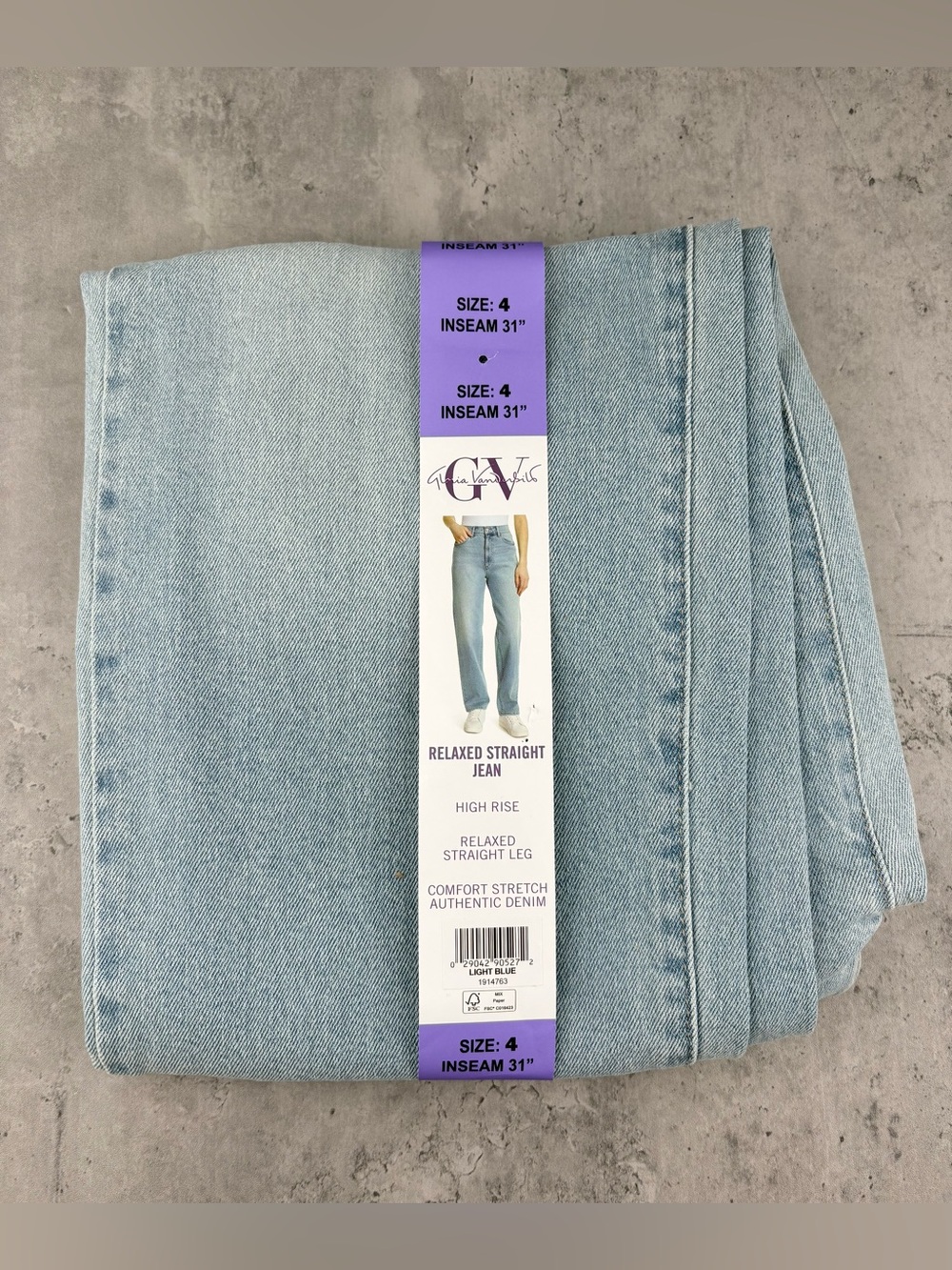 NWT Gloria Vanderbilt SZ 4 High Rise Relaxed Straight Light Denim Jeans